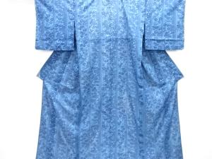 駒絽縞に草花模様小紋着物